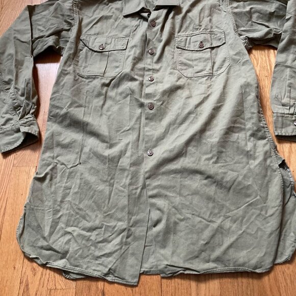 Vintage Swedish Army OD Green Work Shirt Military Cotton Field Uniform Olive 40 - Picture 5 of 7
